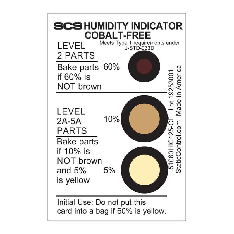 Humidity Indicator Card, Cobalt-Free, 5-10-60%, 125/Can